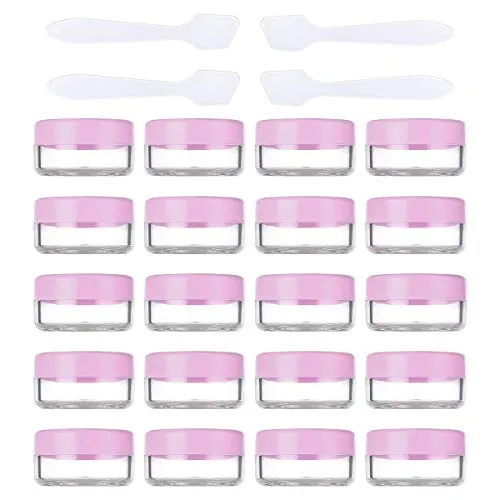 Stück Cremedose Leer 10g/10ml Transparent Klein Kunststoff Tiegel - für Kosmetikdose, Lippenbalsam Döschen, Nailart Döschen - Mit 4 Stück Mini Spatel (Pink) 20