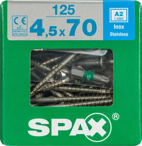 Spax Universalschrauben 4.5 x 70 mm TX 20 - 125 Stk. - Hochwertige Universalschrauben für vielseitige Anwendungen, rostfrei und ideal für Bau- und Renovierungsprojekte.