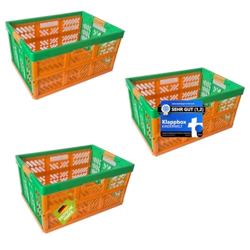 KiNDERWELT Profi Klappbox 45 L - Robuste Faltbox für Transport und Aufbewahrung - Praktische Klappbox mit 50 kg Tragkraft aus stabilem Kunststoff. Ideal für Zuhause, Büro oder Reisen. Platzsparend faltbar und mit bequemen Griffen für einfachen Transport.