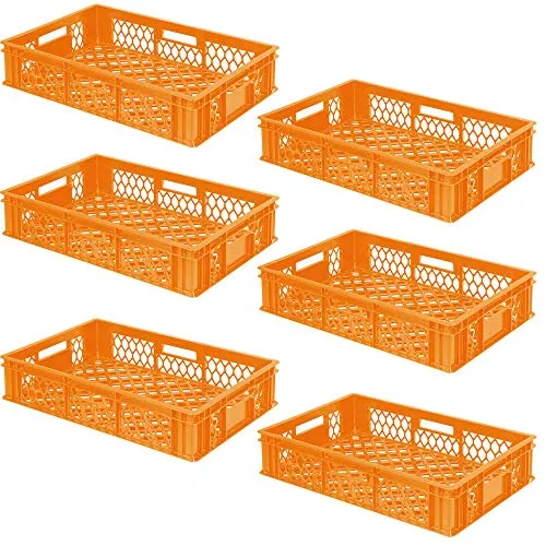 BRB 6x Bäckerkiste / Stapelkorb, Euro-Format LxBxH 600x400x130 mm, orange