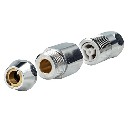 tecuro Rückflussverhinderer mit 3/8 ÜWM x 1/2 Zoll AG bzw. Ø 10 mm Quetschverschraubung, Messing verchromt