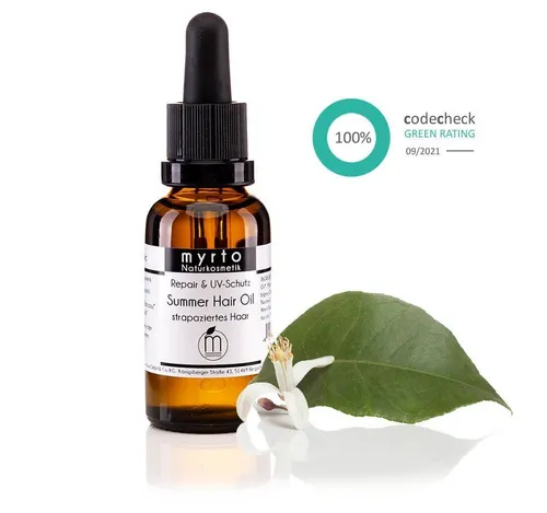 myrto Naturkosmetik Haaröl Bio Summer Hair Oil - Haaröl für strapaziertes Haar, naturreine ätherische Öle, vegan, palmölfrei, nicht-komedogen