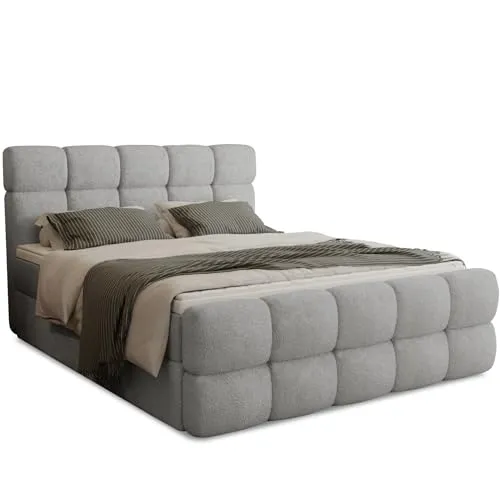 FurniDe24 Boxspringbett mit 2 Bettkästen, Taschenfederkernmatratze und Topper, Gepolstertes Doppelbett mit Kopfteil und Fußteil, Bouclé-Stoff, Polsterbett Leo (Anthology 17, 180 x 200 cm)