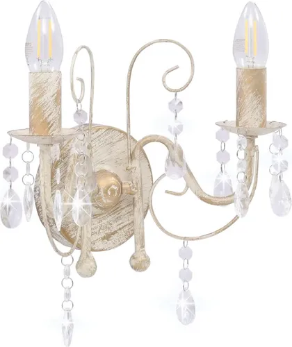 vidaXL Wandleuchte mit Perlen - Antik Weiß, 2xE14 - Elegante Wandlampe mit glitzernden Perlen, ideal für Wohnzimmer und Flure. Schaffen Sie mit wählbaren E14-Glühbirnen eine entspannende Atmosphäre.