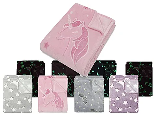 Emily´s Check Kuscheldecke - leuchtet im Dunkeln - weich und flauschig 1261.1661, ca. 150 x 200 cm, Einhorn pink