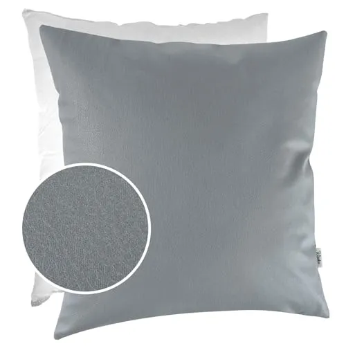 Kissenbezug Kunstleder Dekokissen Sofakissen Leder-Kissenbezüge Kissenhülle Kissen KUMO Hellgrau 40x40cm mit Füllung