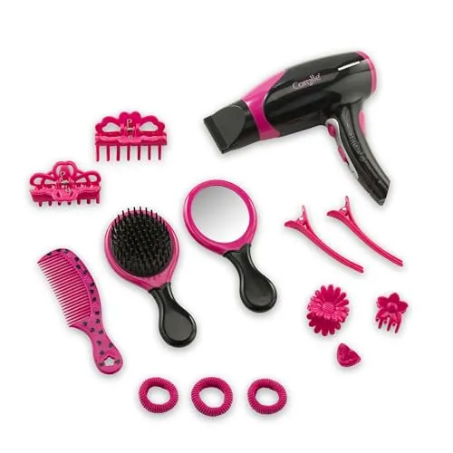 MaCorolle Haarstyling Set, 14 Teile, Stylingzubehör, Fön mit elektrischer Funktion, Bürste, Kamm, Spiegel, Haarclips, Gummis, ab 3 Jahre