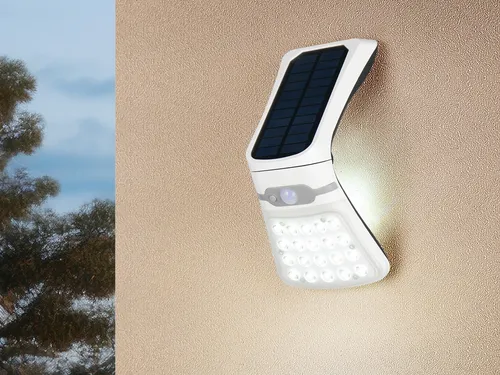 Solar Wandleuchte Außen mit Bewegungsmelder - Ideal für Carport und Haustür - Lampen für Außenbereiche mit LED-Technik, wetterfest und mit Dämmerungssensor. Perfekt für Sicherheit und Komfort bei Nacht.