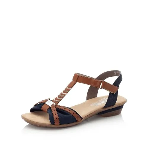 Rieker Damen Riemchensandalen 63499 - Wanderschuhe: Bequeme und stylische Riemchensandalen aus Kunstleder mit flachem Absatz für perfekten Komfort bei sommerlichen Outdoor-Aktivitäten.