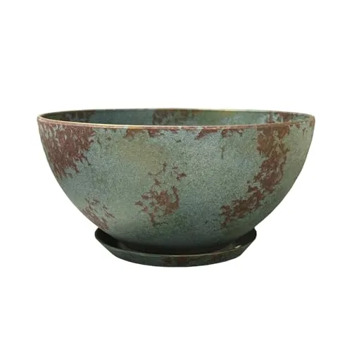 Produktbild Classic Home and Garden Rosie Moderner Übertopf mit Drainage, Moderne Pflanzschalen – Flache runde Vasen für kleine Pflanzen – vielseitige Töpfe für drinnen und draußen (25,4 cm, Patina-Kupfer)