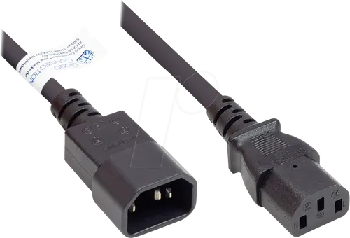 GC P1430-S005 - Kaltgeräteverlängerung C14 auf C13, 0,5 m schwarz, ideal für PC, Monitor und Beamer