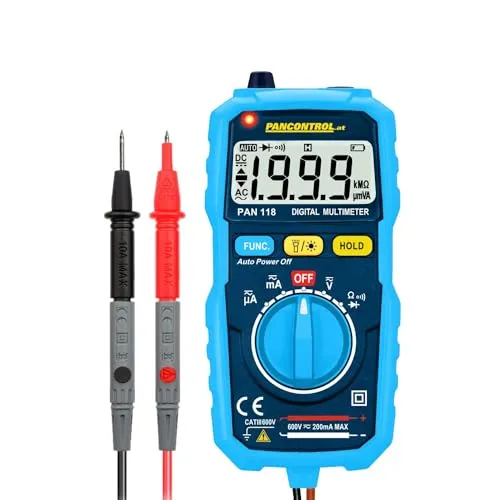 Pancontrol PAN 118 Digital-Multimeter 600V CAT IV - Multimeter mit automatischer Bereichswahl und kontaktlosem Spannungsprüfer, ideal für sichere Messungen bis 600V, TÜV GS geprüft.