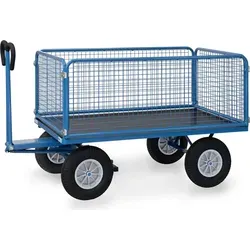 Fetra Handpritschenwagen mit Drahtgitterwänden und Polyurethanbereifung, 1535x895mm Ladefläche 750kg Tragkraft