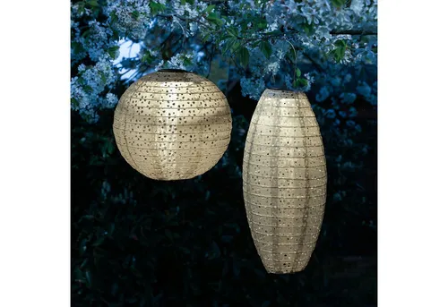 MARELIDA LED Lampion Solar Gartenlampions mit Blumenmuster, 2 Stück - Beige LED Solar Lampions mit Blumenmuster, ideal für romantische Abende im Garten oder auf der Terrasse. Automatisches Licht bei Dunkelheit, umweltfreundlich und wetterfest.