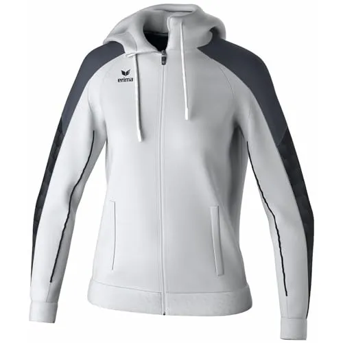 Erima Evo Star Kapuzenjacke Damen, weissschwarz, Größe 42 - Stylische Trainingsjacke mit Kapuze und Kordelzug, perfekt für sportliche Aktivitäten oder entspannte Freizeitlooks.