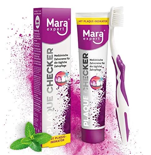 Mara Expert PLAQUE CHECKER medizinische Zahncreme mit PLAQUE ANFÄRBUNG | Lila Zahnpasta mit Whitening, Fluorid, Vitamin Komplex, Kariesschutz & extra Frische | ohne Natriumlaurylsulfat | Vegan
