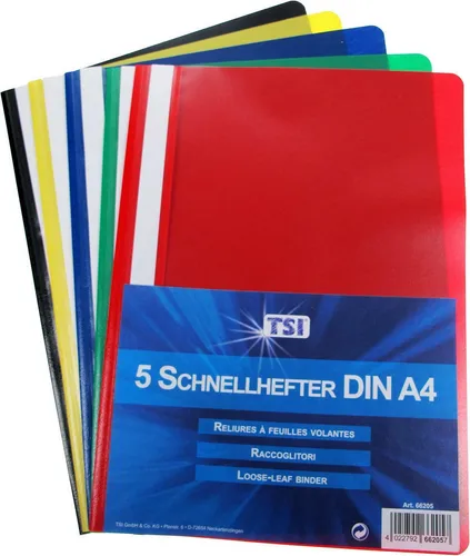 Schnellhefter DIN A4 / PP / Farbe: je 1x schwarz, gelb, blau, rot, grün 5