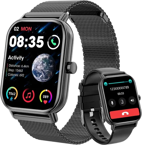 Haulvean Smartwatch 1.85 Zoll Bluetooth Anrufe Fitnessuhr 200 Sportmodi IP68