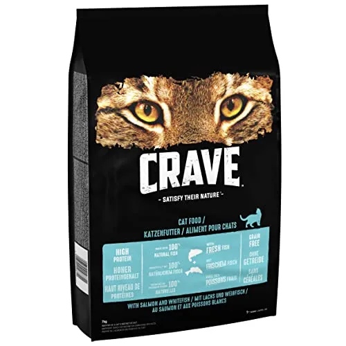 Crave Katzenfutter Trockenfutter 7kg - Lachs und Weißfisch - Katzenfutter für gesunde Ernährung, reich an Lachs und Weißfisch, ideal für aktive Katzen.