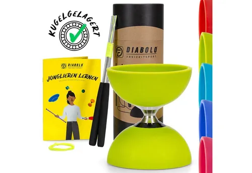 Diabolo Freizeitsport Spiel Diabolo Set Pro (lime) - Spiele: Hochwertiges Diabolo Set für kreative Freizeitabenteuer, ideal für Kinder ab 3 Jahren und fördert Geschicklichkeit und Koordination.