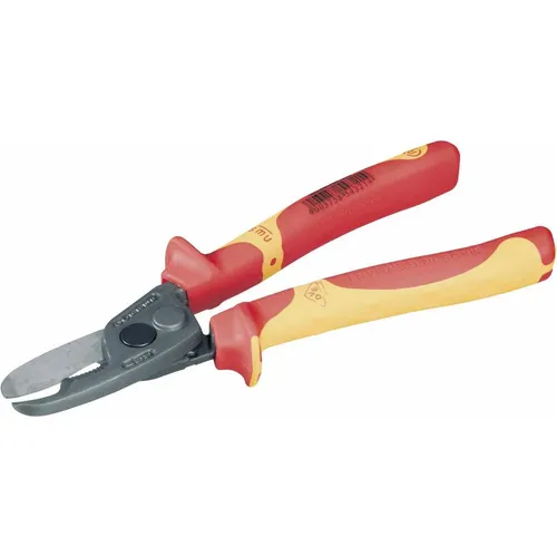 NWS 043-69-VDE-210 VDE-Kabelschere - Schneidwerkzeuge für präzises Abisolieren und Schneiden von Alu- und Kupferkabeln mit ratschenförmiger Klemmung und makroverzahnten Schneiden für saubere Ergebnisse.