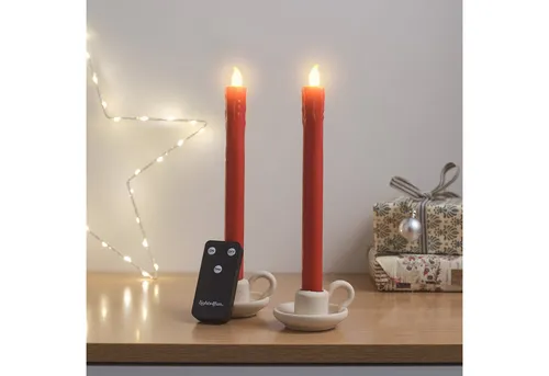 Lights4fun LED-Kerze 2er Set LED Tafelkerzen Echtwachs Rot mit Fernbedienung