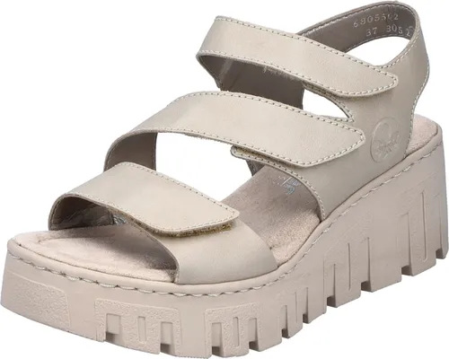 Rieker Damen 68055 Sandale, Beige, 40 EU - Wanderschuhe mit Klettverschluss und bequemem Keilabsatz, ideal für lange Spaziergänge und warme Tage.