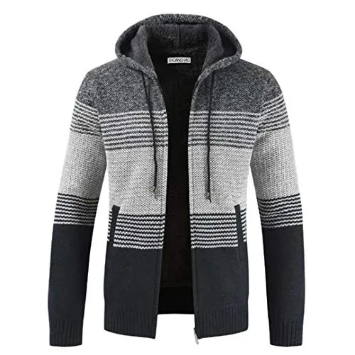 Herren Hoodie mit Kapuze Pullover Pulli Strick-Sweatshirt-Strickjacke-Cardigan, Freizeit-Winter-Kapuzen-Pulli-Strick-Jacke, Fleece-Innenseite Outdoor Herren kapuzenjacke für Hoodie (L, Dunkelgrau)