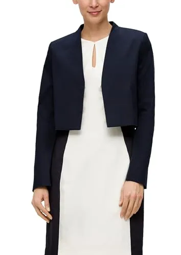 s.Oliver BLACK LABEL Verkürzte Jacke aus Lyocellmix Navy 34 - Damen Blazer aus hochwertigem Lyocellmix, ideal für Business-Anlässe, mit modischem Hakenverschluss und glatter Taft-Futter für zusätzlichen Komfort.
