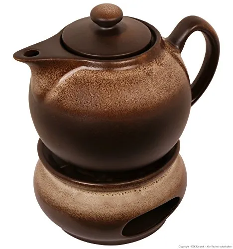 Original Bunzlauer Keramik Teekanne/Kaffeekanne mit Stövchen 1.00 Liter im Dekor ZACIEK (Bauernkeramik)