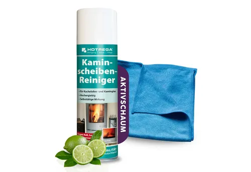 HOTREGA® Kaminscheibenreiniger Scheibenreiniger (Selbsttägiger Kaminglasreiniger, Löst Ruß, Rauchharz & Fett)