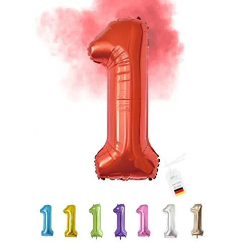 LITTLE BIRTHDAY | Zahlen Luftballon | Folienballon | Helium Gas Balloon Ballon | 101 cm | 0 1 2 3 4 5 6 7 8 9 in vielen Farben | Geburtstag | Kindergeburtstag | Deko | rot 1