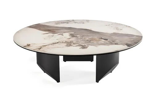 Eleganter Rund-Couchtisch in Beige – Modernes Design für Ihr Wohnzimmer - Moderner Couchtisch aus hochwertigem Metall mit Keramikplatte, Ø 120 cm, ideal für stilvolle Wohnzimmergestaltung. Einfach zu montieren und mit 2 Jahren Garantie.