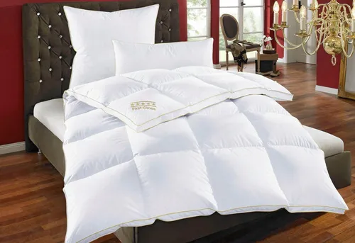 OBB Daunenbettdecke + Federkissen Emilias, Füllung: 90% Daunen, 10% Federn, Bezug: 100% Baumwolle, Bettwaren-Set, 135x200 oder 155x220 cm, für Sommer oder Winter