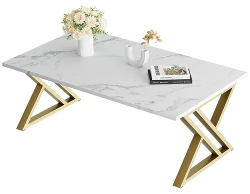 Couchtisch Holz Weiß Schwarz Gold X-Streben