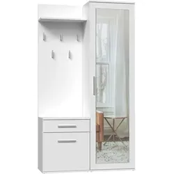 DUO-Garderobe WHITE - Moderne Garderobe in Weiß, ideal für den Flur, bietet viel Stauraum mit mehreren Regalfächern und einem stilvollen Design.