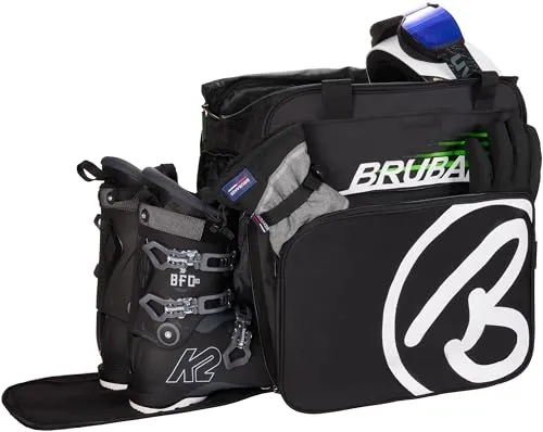 BRUBAKER Skischuhtasche Super Champion - Komfort Skischuhrucksack - Helmtasche Stiefeltasche mit Rucksackfunktion - Schwarz Grün