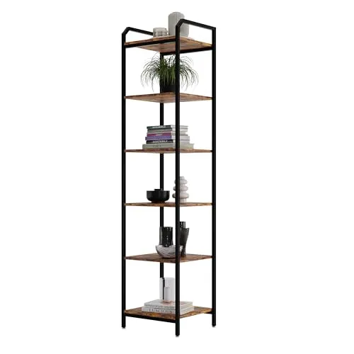 Lenmar, Regal, BS 6 40 Bücherregal, Standregal, Aufbewahrungsregal mit 6 Ebenen, Industriedesign, für Wohnzimmer, Büro, Arbeitszimmer und Flur, Stahlrahmen 187 x 40 x 30 cm (187 x 40 x 30 cm)