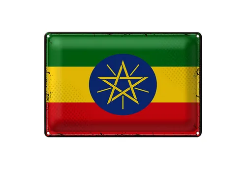 Roomando Metallschild Blechschild Flagge Äthiopien 30x20cm Retro Flag Ethiopia