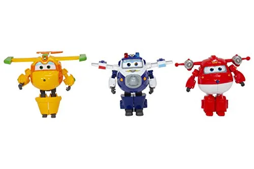 Super Wings Transforming Set Robot Figures x3 Jett Supercharge / Paul Supercharge / Bucky, Spielzeug für Kinder ab 3 Jahren – Saison 4, 12 cm, Blau Gelb Rot
