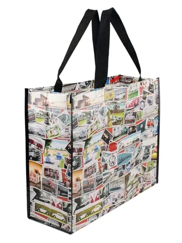 BRISA Einkaufstasche mit VW Bus Design - Einkaufstaschen: Bunte Shopper-Tasche mit 26 Litern Volumen, ideal für Einkäufe und umweltfreundlich aus recyceltem Material. Offiziell lizenziert von Volkswagen.