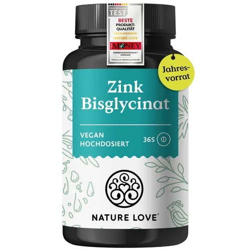 NATURE LOVE® Zink - 365 Tabletten (1 Jahr) - 25mg: Zink-Bisglycinat