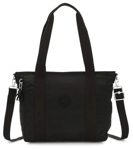 Kipling ASSENI S Kleine Tragetasche - Black Noir - Damen-Shopper mit abnehmbarem Schulterriemen, Hauptfach mit Reißverschluss und praktischem Schlüsselanhänger D-Ring. Ideal für den Alltag!