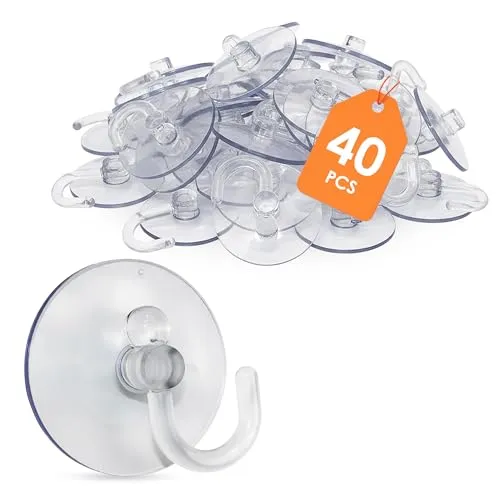 Saugnapf mit Haken transparent - 40 Stück - Lichterketten Fenster Deko Halterung