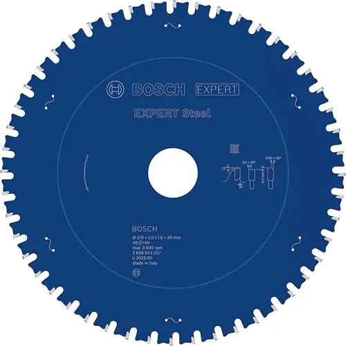 Bosch Professional 1x Kreissägeblatt Expert for Steel - 210 x 30 x 2,0 mm, 48 Zähne für extrem robuste Schnitte in Stahl