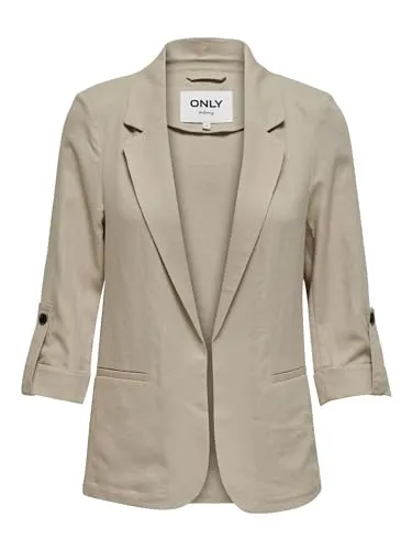 ONLY Female Blazer ONLCARO - Damen Blazer locker geschnitten mit Reverskragen, ideal für lässige und elegante Outfits, aus 70% Leinen für Atmungsaktivität und Komfort.