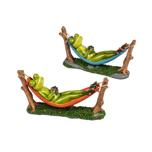 formano Dekofigur Frosch in Hängematte 2er Set - Handgemalte Polyresin Figuren - Lustige Dekofiguren für ein entspanntes Wohnambiente – handbemalt und aus robustem Polyresin. Ideal für Regal oder Fensterbank, bringt Humor und Stil in Ihr Zuhause.