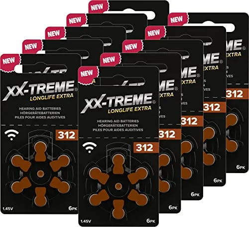 XX-Treme Longlife Extra Hörgerätebatterien Typ 312 – 60 Stück für maximale Leistung - Hohe Energiedichte und lange Lebensdauer – die XX-Treme Hörgerätebatterien bieten zuverlässige Energieabgabe für alle gängigen Hörgeräte. Quecksilberfrei und sicher verpackt für einfaches Wechseln.