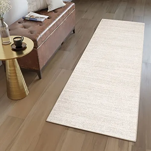 TAPISO Sari Teppich Läufer Flur Creme Kurzflor Modern Verwischt Muster Meterware Wohnzimmer Schlafzimmer Küchenläufer Eingang ÖKOTEX 100 x 190 cm