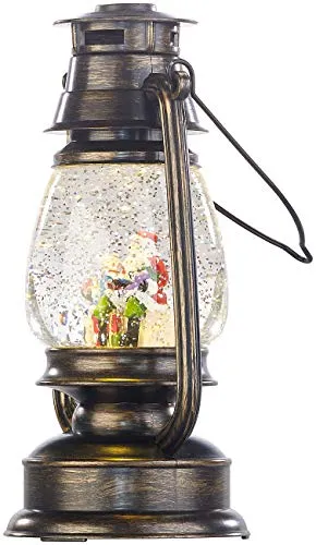 infactory Schneekugeln Weihnachten: Deko-LED-Laterne im Öllampen-Look, mit Schneewirbel und Weihnachtsmann (LED Deko Laterne Weihnachten, Schneekugel, Weihnachtskugel)